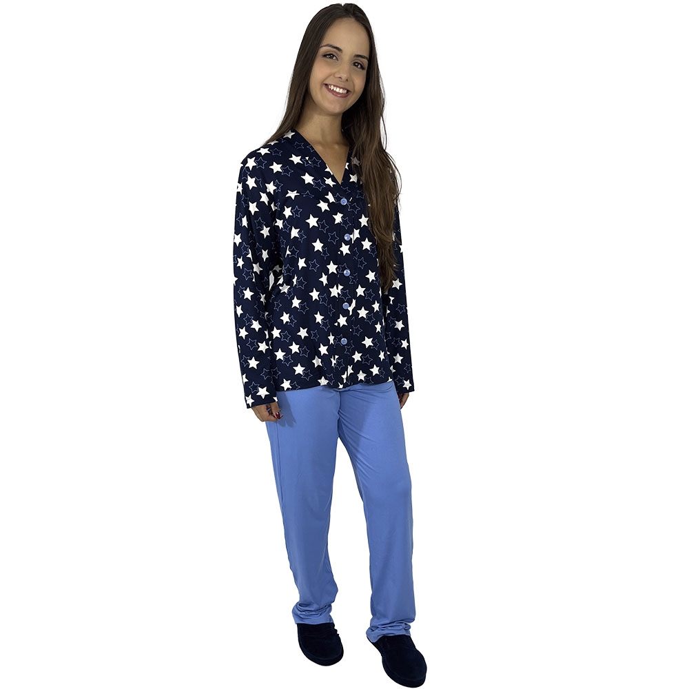Pijama Puff Modal Winter Elastano Aberto - Marinho