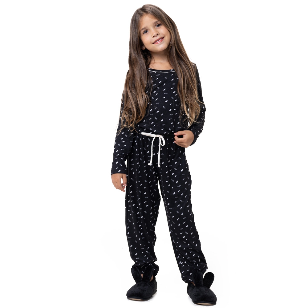 Pijama Malha Modal Winter Est Infantil - Preto