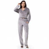 Conjunto casual em Plush com Abertura em Botão - Cinza